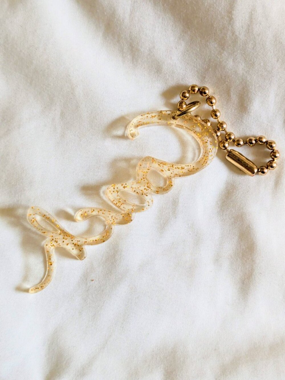 Coach 3" Script Charm Clear Acrylic with Warm Gold Sparkles Ball Chain Poppy Y2K - Picture 5 of 5